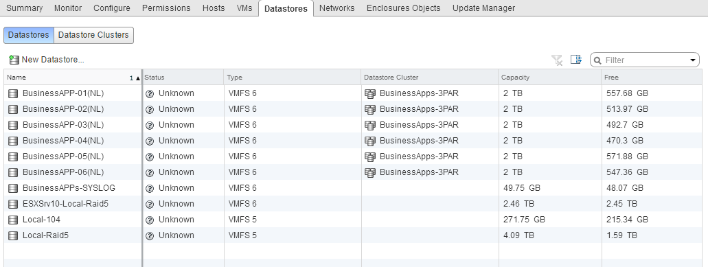 vCenter Server Storage Status displays as Unknown