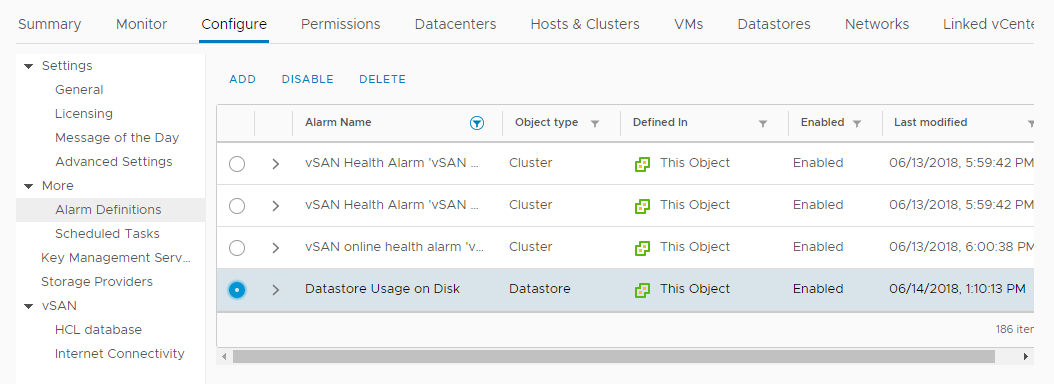 vCenter Server Storage Status displays as Unknown