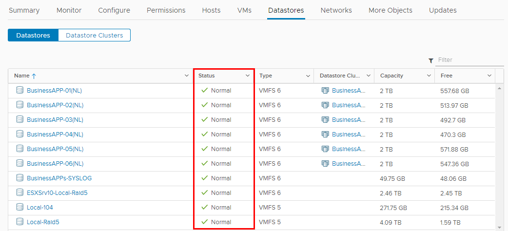 vCenter Server Storage Status displays as Unknown
