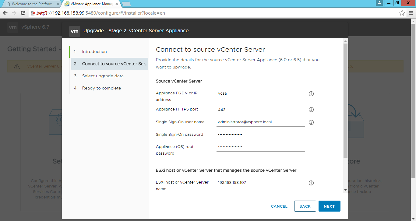 Upgrade to VCSA 6.7