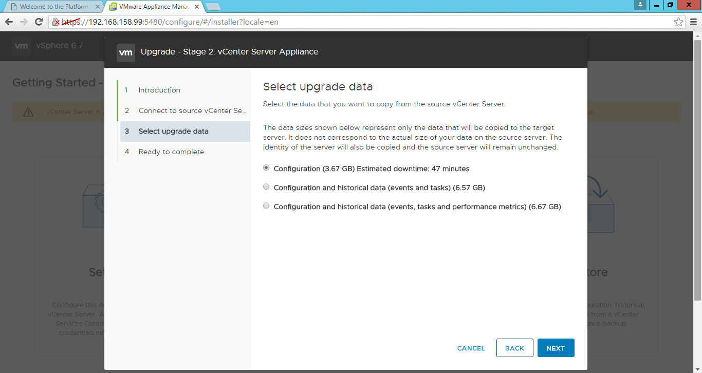 Upgrade to VCSA 6.7