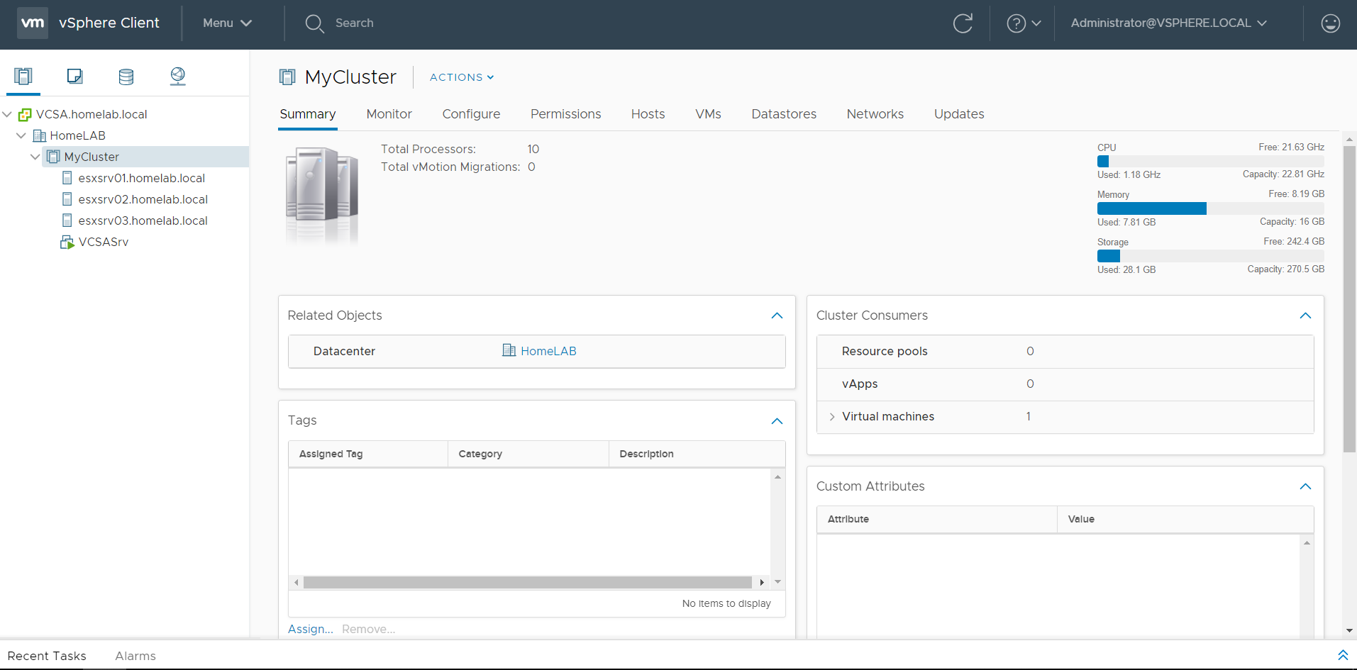 VCSA 6.7 Home Page